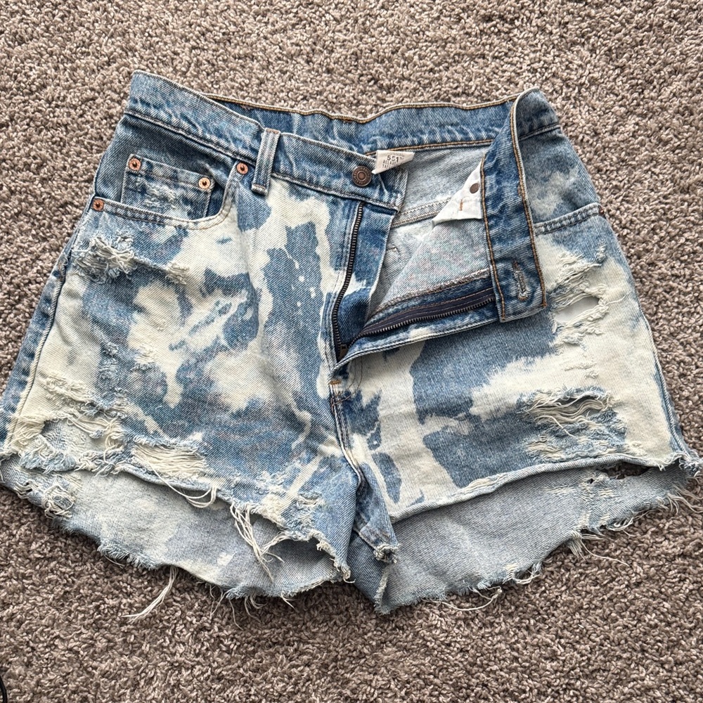 Levi's Blue and White Distressed Jean Shorts